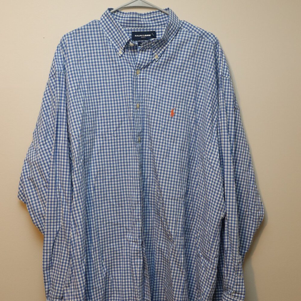 Polo Golf Gingham Blue Button Down L/S Size XXL
